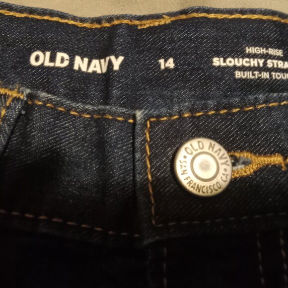 NWOT Old Navy Kids High Waisted Straight Leg Jeans - Size 14 - Dark Wash - Picture 2 of 3
